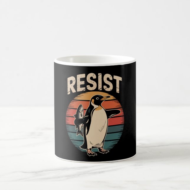 Resist Penguins Activism Protest Tariffs Retro Coffee Mug (Center)