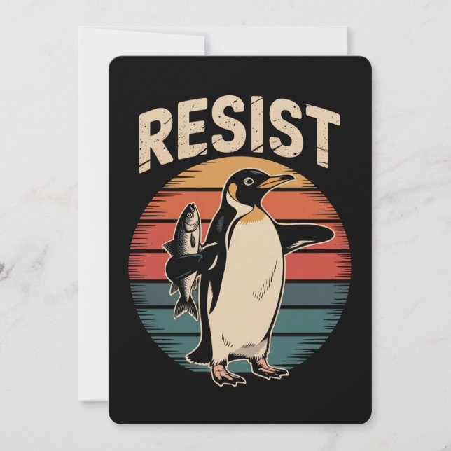 Resist Penguins Activism Protest Tariffs Retro Invitation (Front)