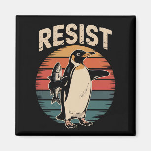 Resist Penguins Activism Protest Tariffs Retro Magnet