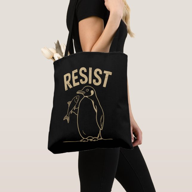 Resist Penguins Activism Protest Vintage Tote Bag (Close Up)