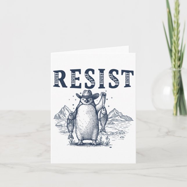 Resist Penguins Activism Vintage Graphic  Card (Front)