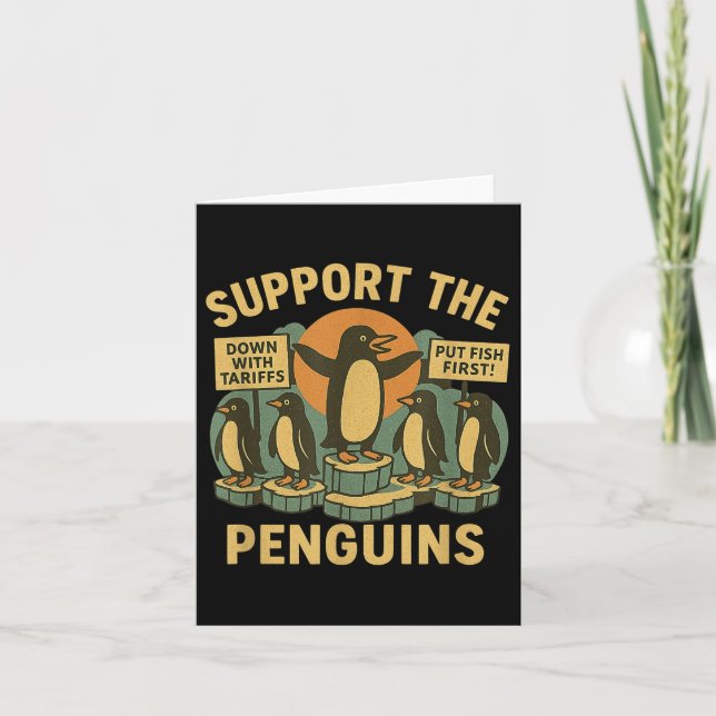 Resist Penguins Against Tariffs Retro  Card (Front)