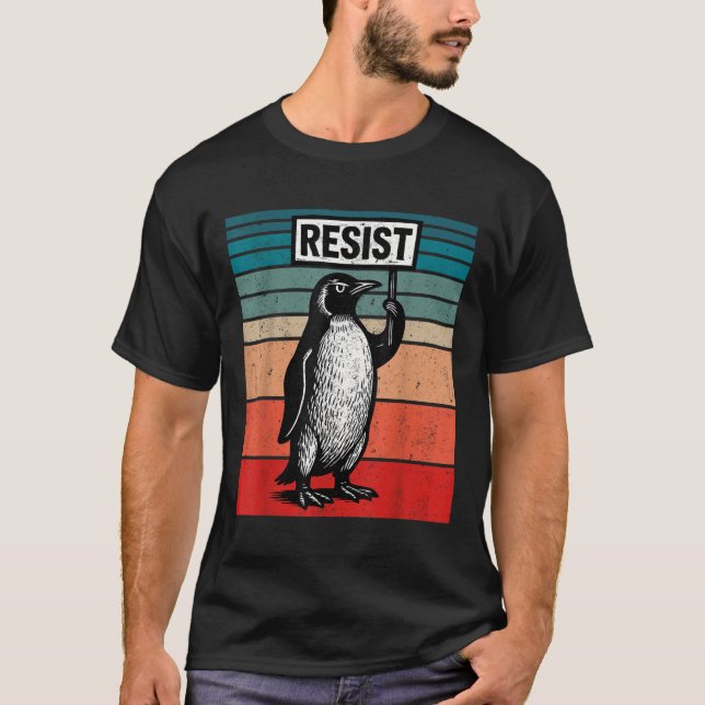 Resist Penguins Against Trump Tariffs Funny  T-Shirt (Front)