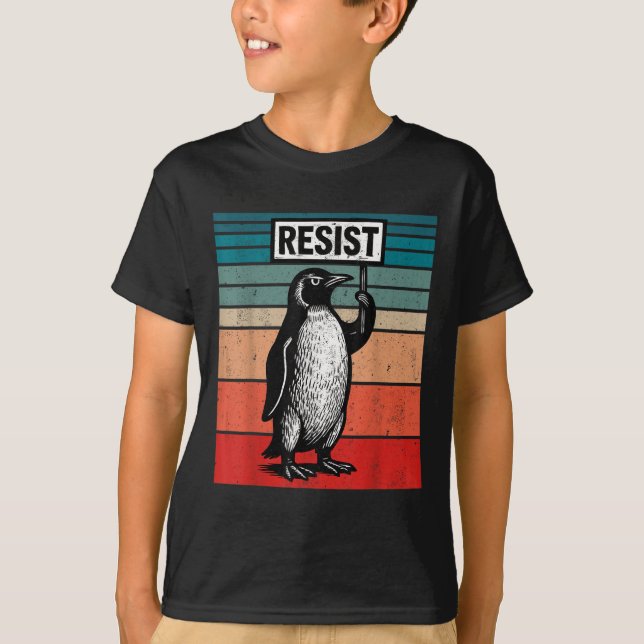 Resist Penguins Against Trump Tariffs Funny  T-Shirt (Front)