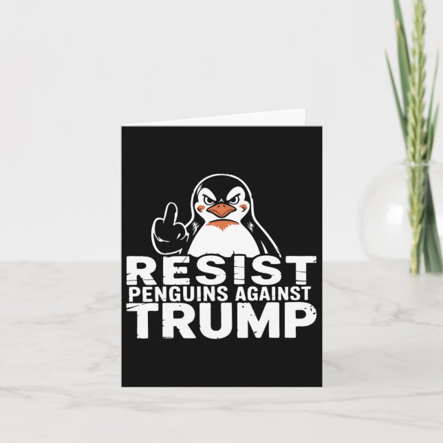 Resist Penguins Against Trump Tariffs Middle Finge Card (Front)