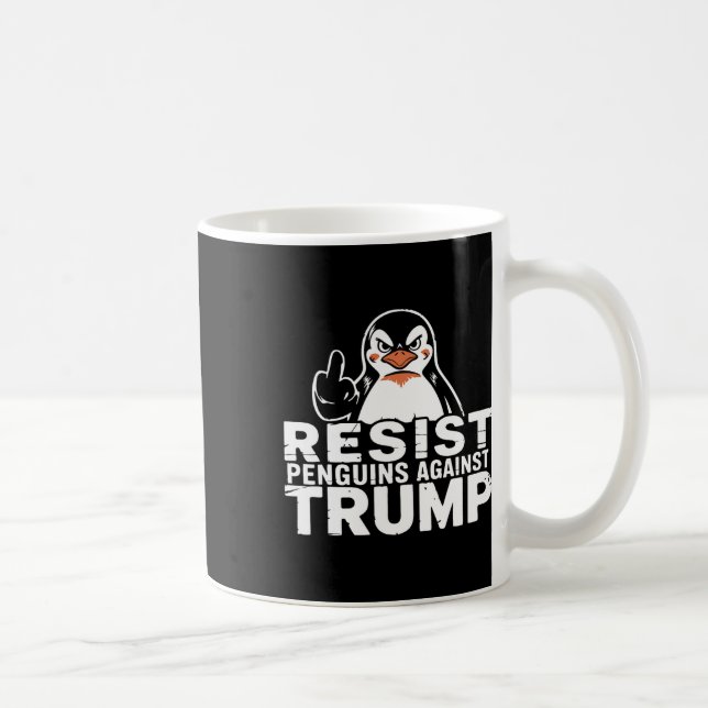 Resist Penguins Against Trump Tariffs Middle Finge Coffee Mug (Right)