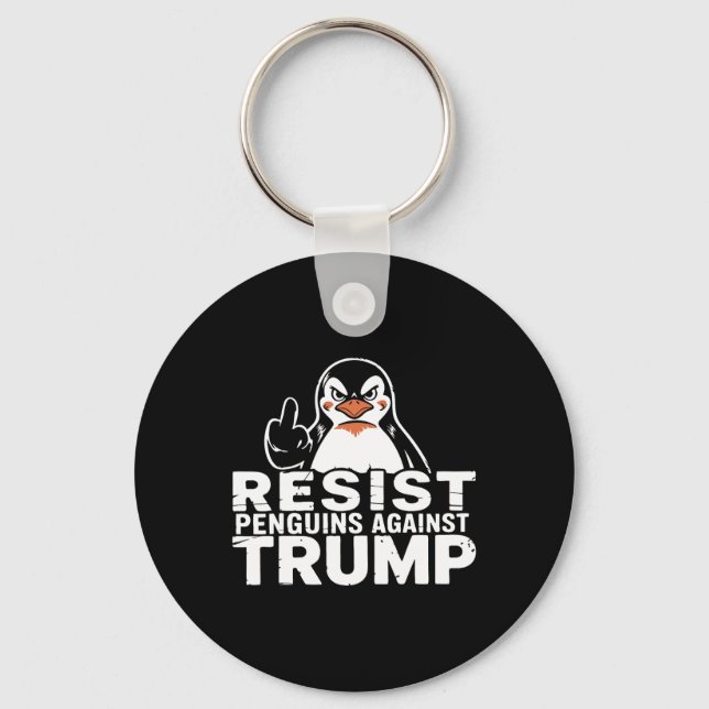 Resist Penguins Against Trump Tariffs Middle Finge Key Ring (Front)