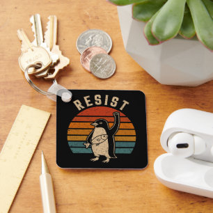 Resist Penguins Protest Against Tariffs Key Ring