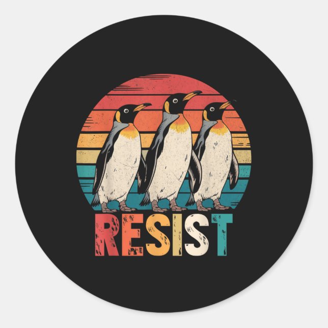 Resist Penguins Protest Against Tariffs Penguin Re Classic Round Sticker (Front)