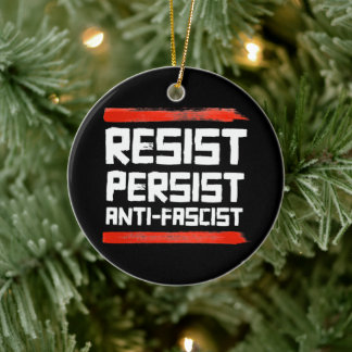 RESIST PERSIST ANTI-FASCIST CERAMIC TREE DECORATION