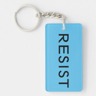 Resist Persist bold black text on light blue Key Ring