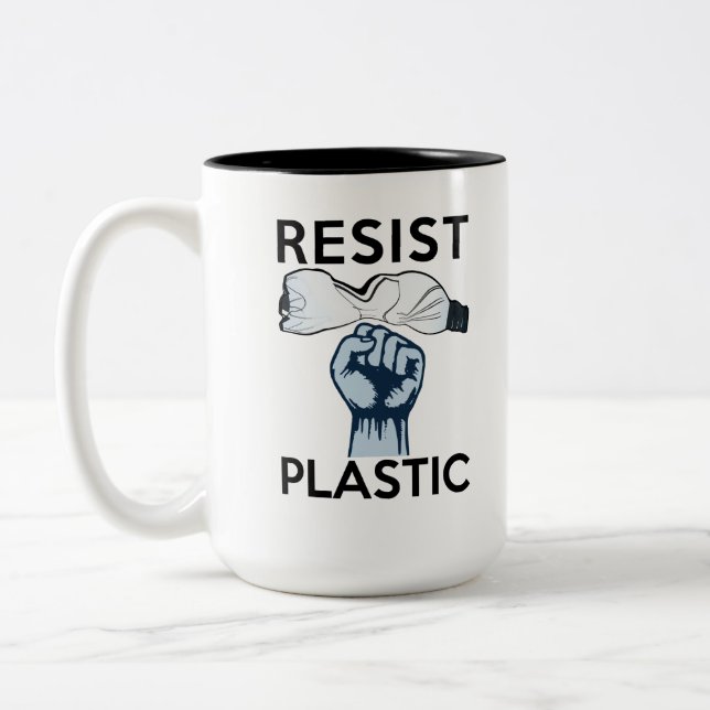 Resist Plastic Bottles in our Oceans Two-Tone Coffee Mug (Left)