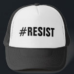 #Resist Political Protest bold black text Trucker Hat<br><div class="desc">Show that you protest inequality and injustice and be a beacon for others to do the same by wearing a #Resist hashtag trucker hat with bold black text on a white background with a black back and bill. You can choose hats with other trim colours in the sidebar. To see...</div>
