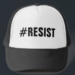 #Resist Political Protest bold black text Trucker Hat<br><div class="desc">Show that you protest inequality and injustice and be a beacon for others to do the same by wearing a #Resist hashtag trucker hat with bold black text on a white background with a black back and bill. You can choose hats with other trim colours in the sidebar. To see...</div>