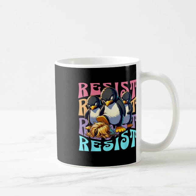 Resist Protest Retro Penguins Against Tariffs Men  Coffee Mug (Right)