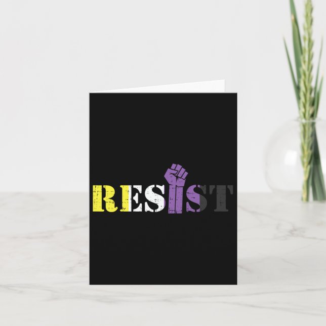 Resist Raised Fist Protest Lgbtq Non-binary Flag G Card (Front)