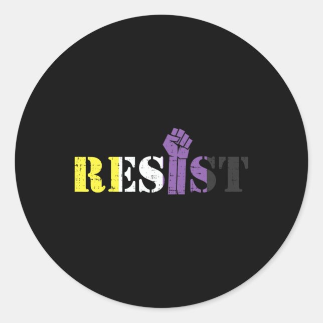 Resist Raised Fist Protest Lgbtq Non-binary Flag G Classic Round Sticker (Front)