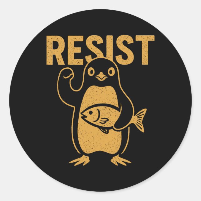 Resist Rebel Penguin Protest Against Tariffs Anti- Classic Round Sticker (Front)