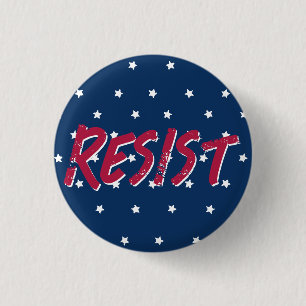 Resist Resistance Red and Blue Stars Flag Colours 3 Cm Round Badge