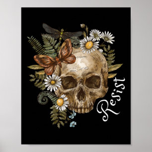 Resist Subtle Anti Trump Skull Floral Botanical Pr Poster
