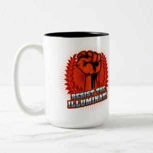 Resist The Illuminati Orange Raised Fist Two-Tone Coffee Mug