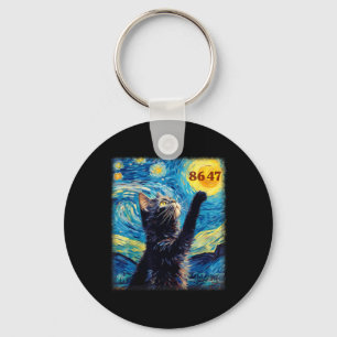 Resist Trump 8647 Van Gogh Starry Night Black Cat  Key Ring
