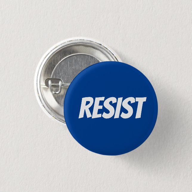 Resist white and blue modern typography 3 cm round badge (Front & Back)