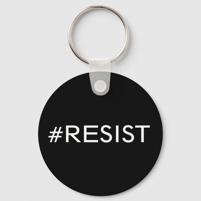 #Resist, white text on black keychain (Front)