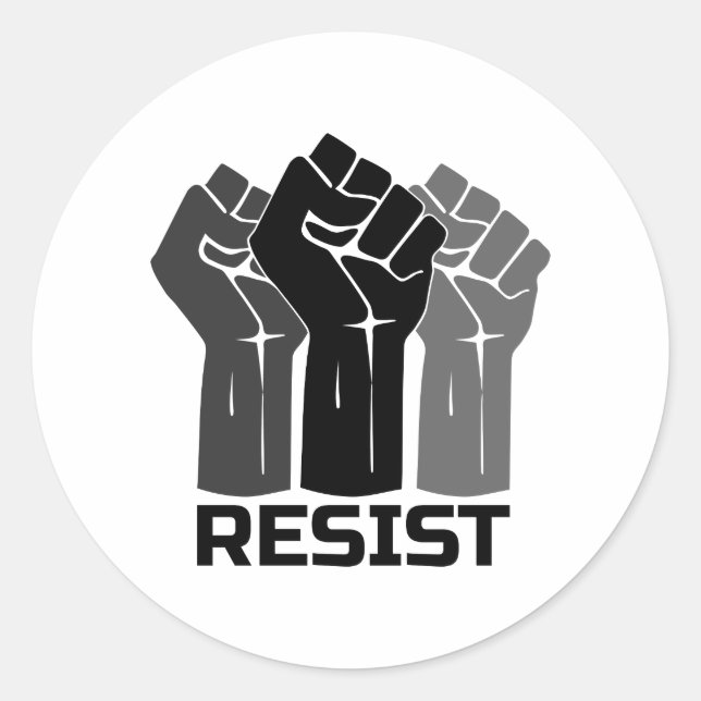 Resist with fist - in black 0003 classic round sticker (Front)