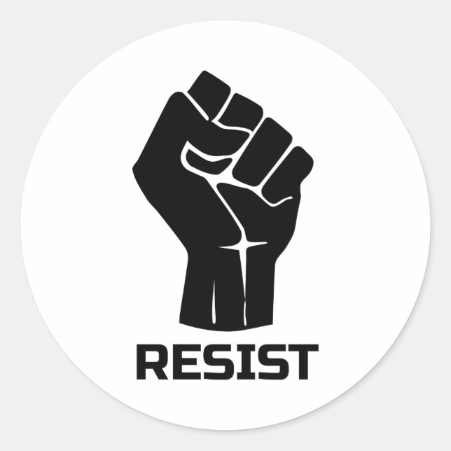 Resist with fist - in black classic round sticker (Front)