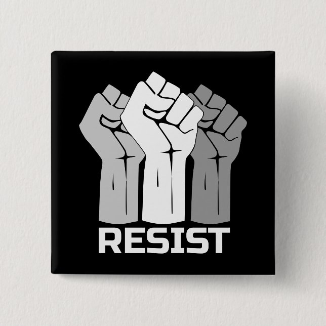 Resist with fist - in white 0002 button (Front)