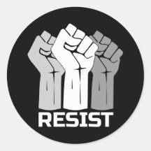 Resist with fist - in white 0002 classic round sti