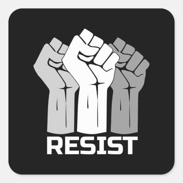 Resist with fist - in white 0002 square sticker (Front)