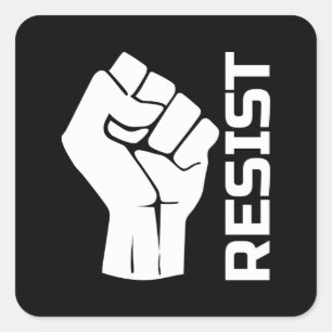Resist with fist - in white 0002 square sticker