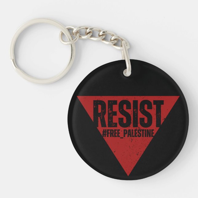 Resist word with inverted red triangle resistance  key ring (Front)