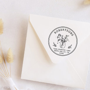 (RESIZED) Mason Jar Flowers Return Address Self-inking Stamp