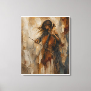 Resonance Between Silence Textured Cello Wallart Canvas Print
