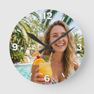 Resort Poolside Tropical Vacation Cocktails Bar Round Clock