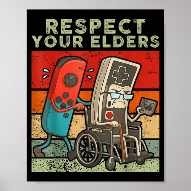 Respect elders retro gaming funny gamer controller poster (Front)