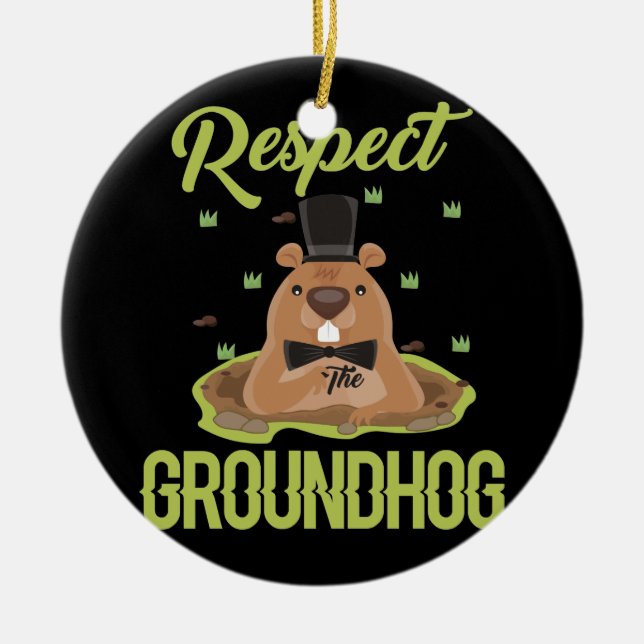 Respect Groundhog Woodchuck Photo Groundhog Day Ceramic Tree Decoration (Front)