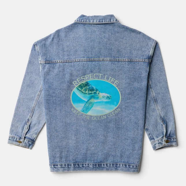 Respect Life, Keep the Ocean Clean Denim Jacket (Back)