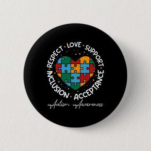 Respect Love Support Autism Awareness Heart Women  6 Cm Round Badge