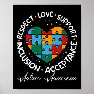 Respect Love Support Autism Awareness Heart Women Poster