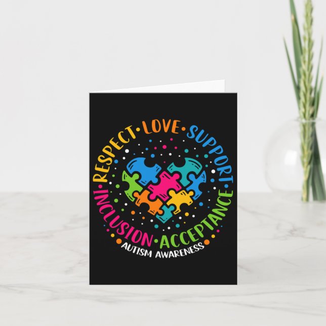 Respect Love Support Inclusion Heart Puzzle Autism Card (Front)