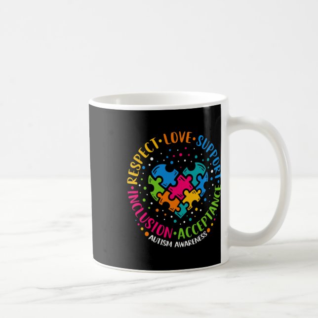 Respect Love Support Inclusion Heart Puzzle Autism Coffee Mug (Right)