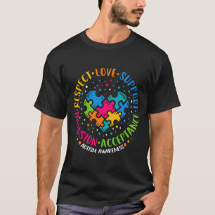 Respect Love Support Inclusion Heart Puzzle Autism T-Shirt