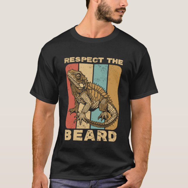 Respect The Beard Retro Sunset Mens Bearded Dragon T-Shirt (Front)