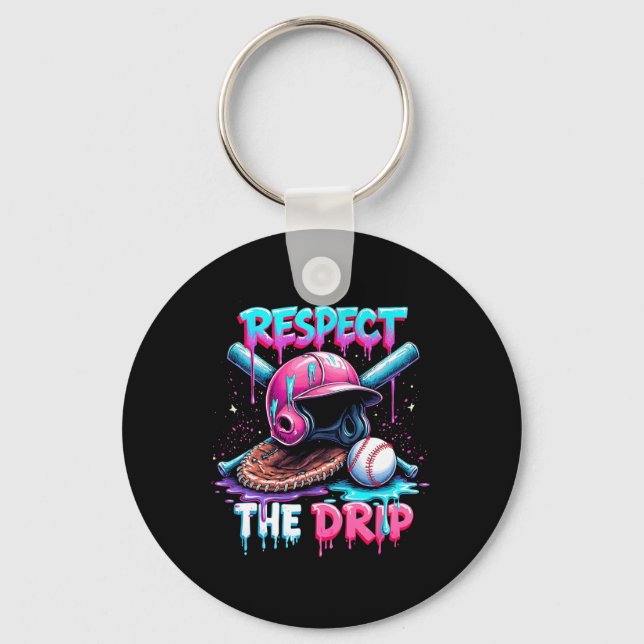 Respect The Drip Baseball Ice Cream Drip Vibes Squ Key Ring (Front)