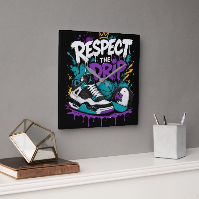 Respect The Drip Basketball Design Square Wall Clock (Office)