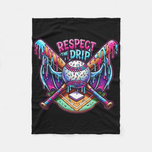 Respect The Drip Bysebyll Home Plate With Sprinkle Fleece Blanket (Front)